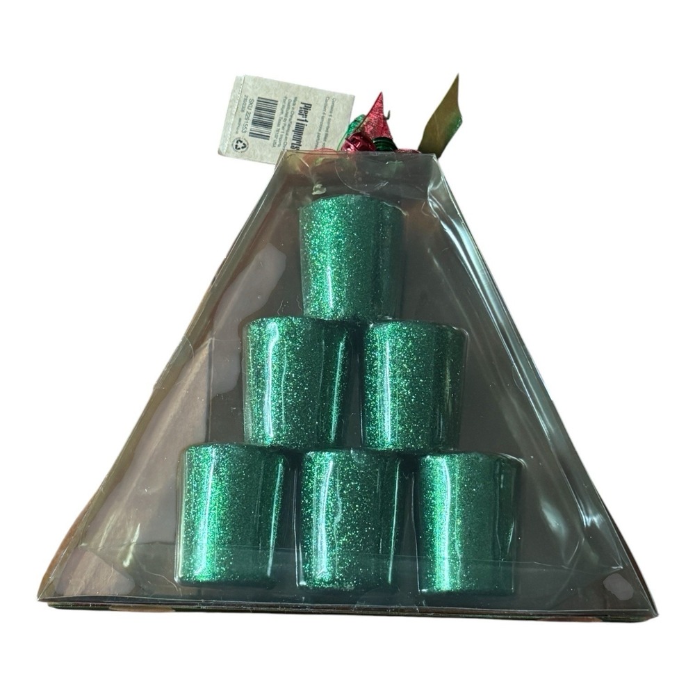 Vintage Pier 1 Imports Christmas Tree 6 Green Glitter Scented Votive Candles NWT